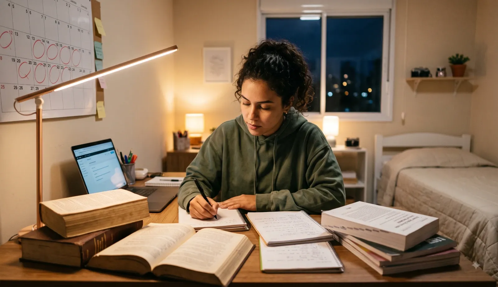 mulher em seu quarto estudando para concurso publico