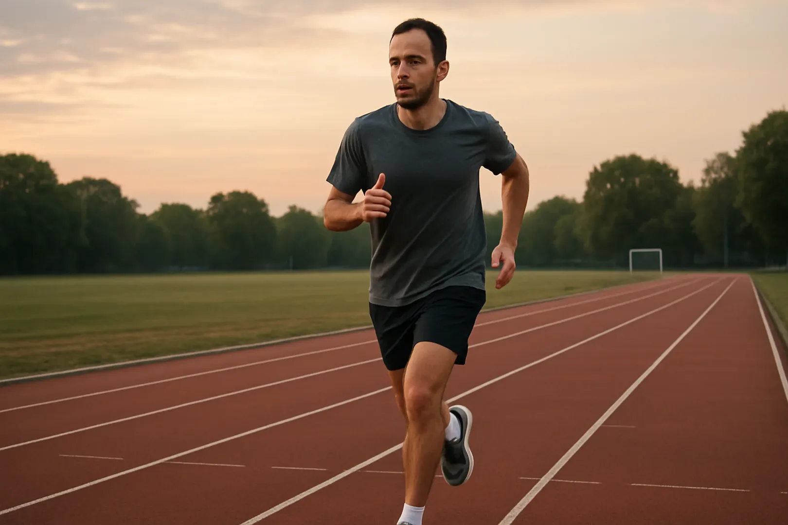 Candidato em treino de corrida em pista para o teste físico de polícia civil