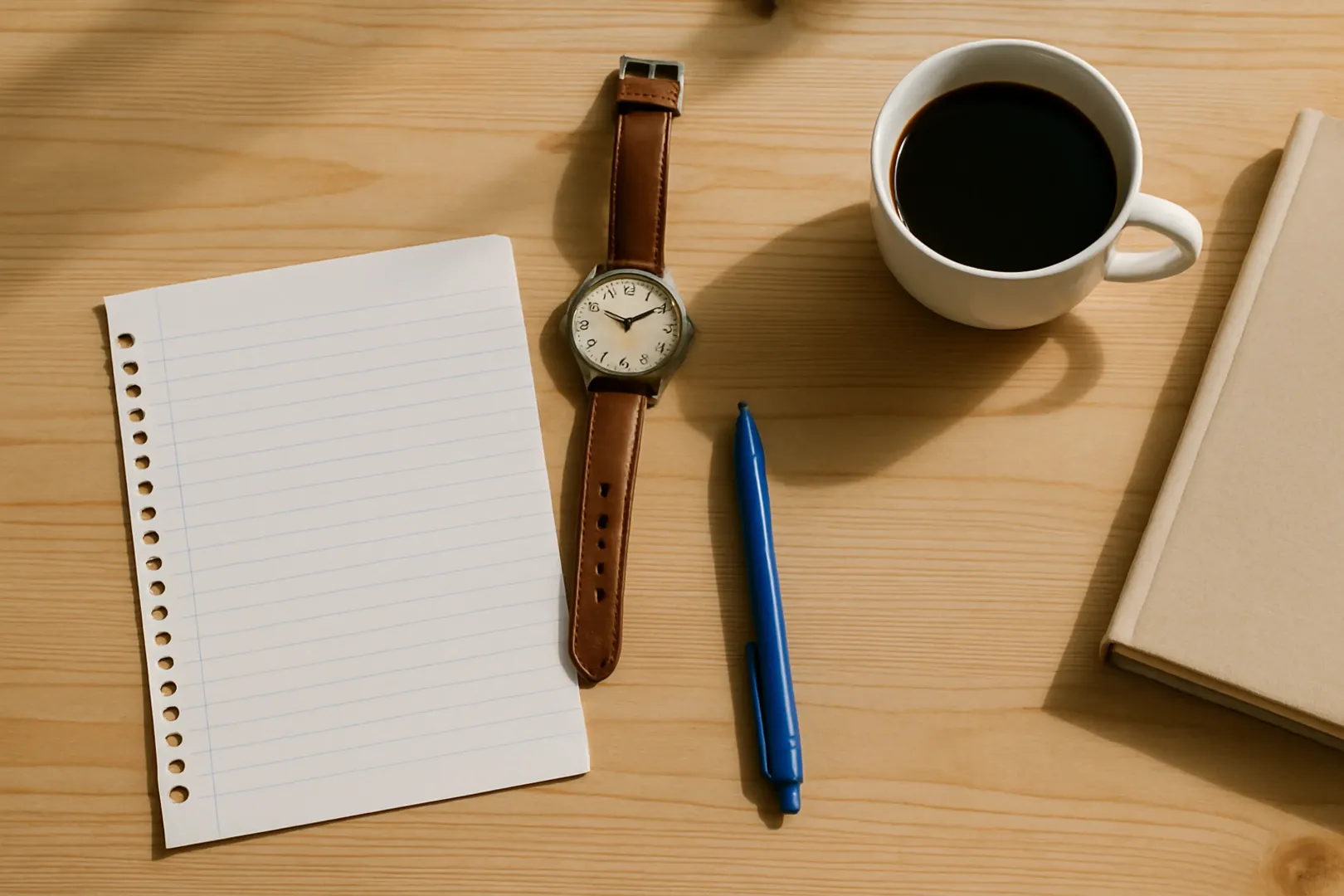 Mesa de estudo organizada para treino de redação de concurso
