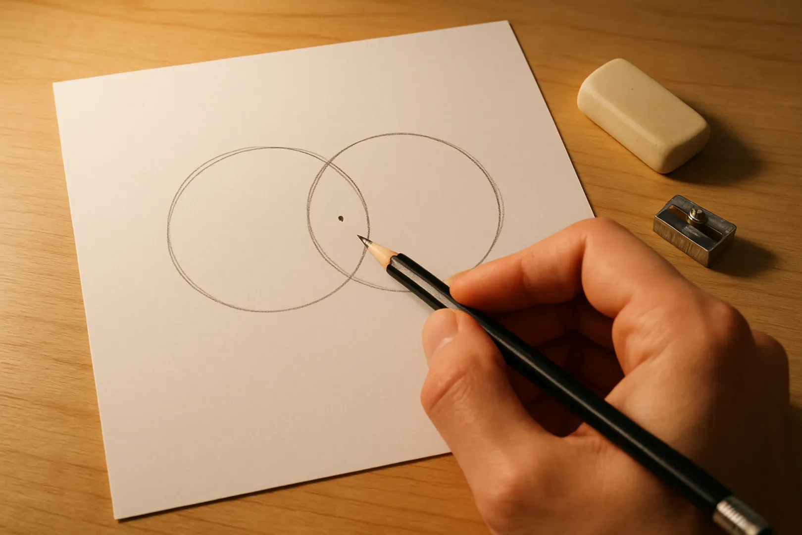 Candidato desenhando diagramas lógicos em folha de rascunho durante estudo de raciocínio lógico
