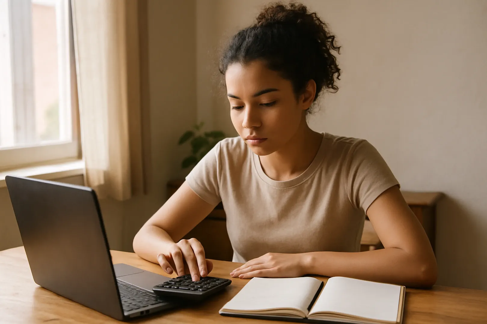 Estudante calculando o orçamento da faculdade com o financiamento do Fies