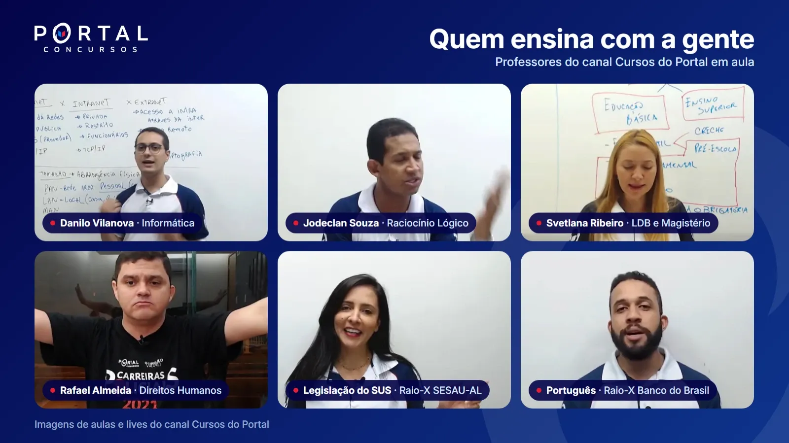 Professores do Cursos do Portal em aula: Danilo Vilanova, Jodeclan Souza, Svetlana Ribeiro, Rafael Almeida e outros