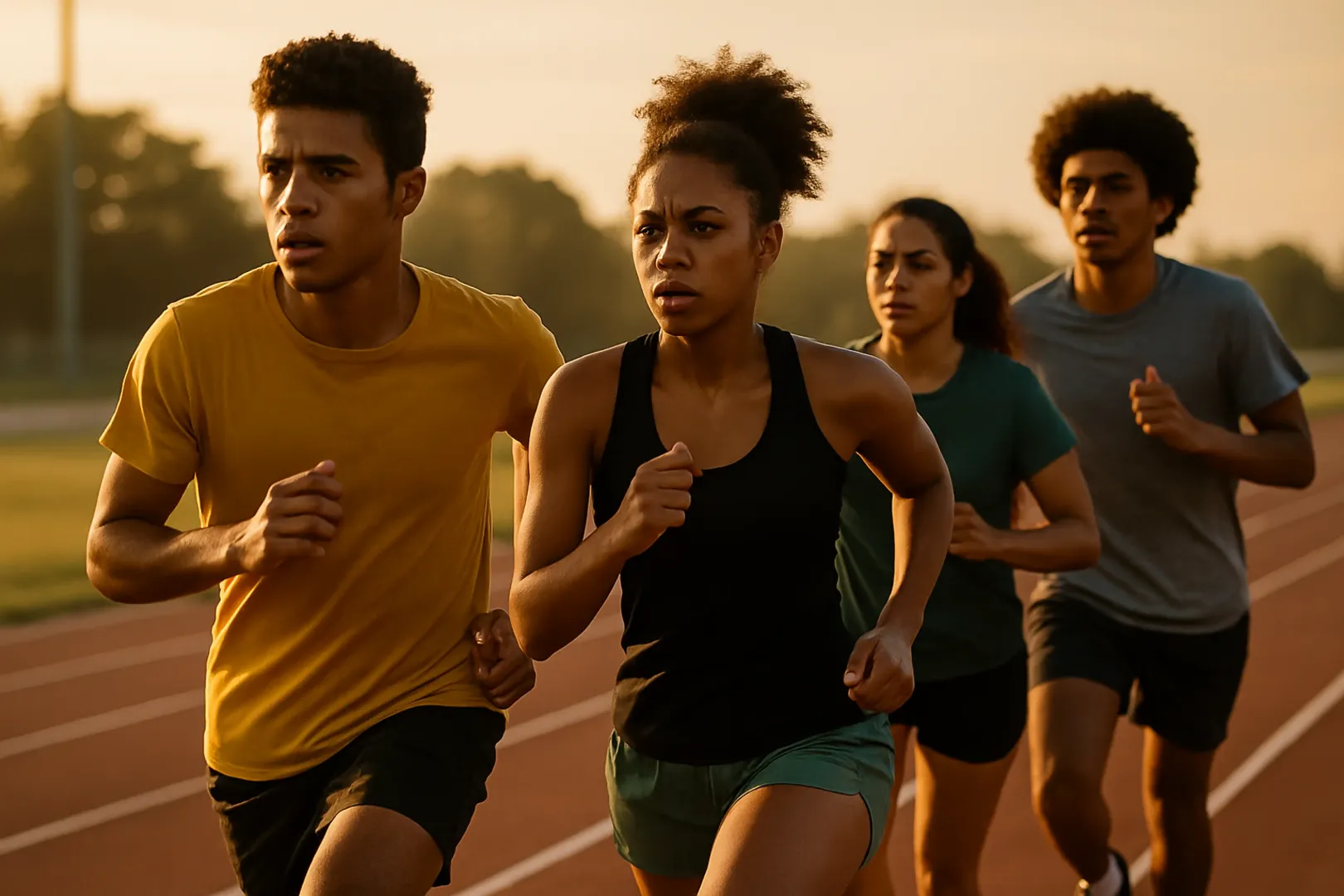 Candidatos em treinamento físico de corrida para o teste de aptidão do concurso de soldado
