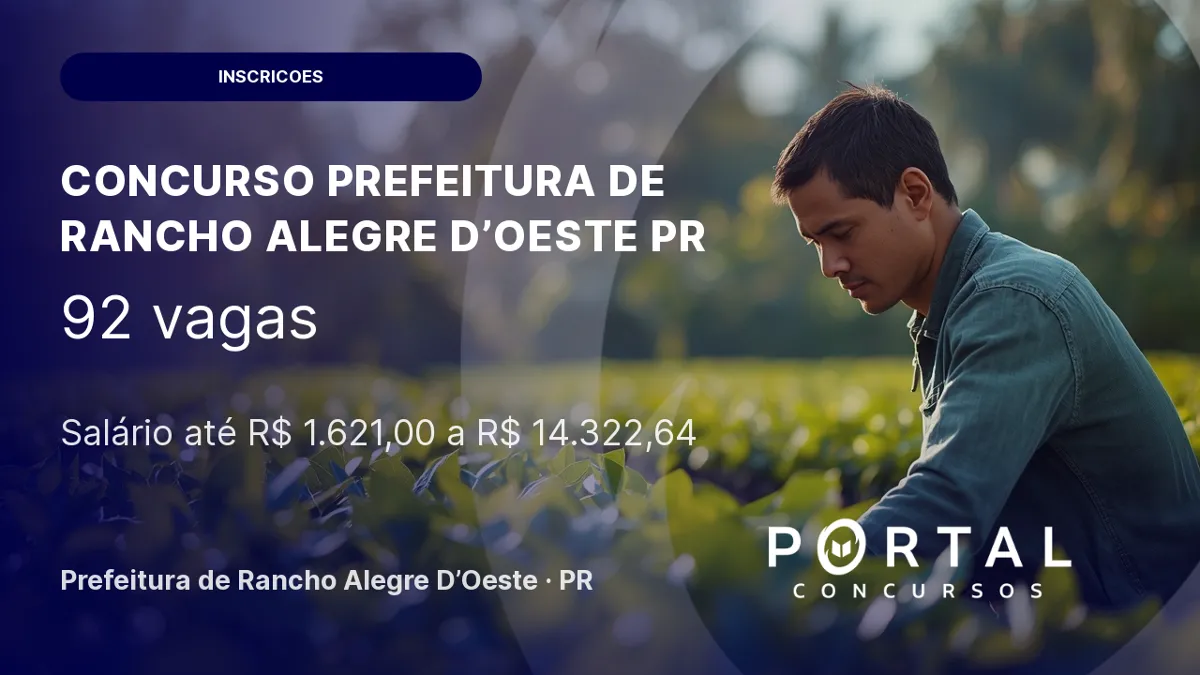 Concurso Prefeitura de Rancho Alegre D’Oeste PR: inscrições abertas