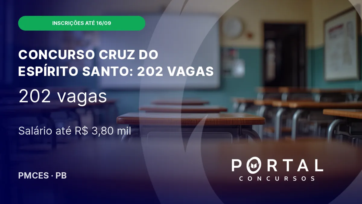 Concurso Cruz do Espírito Santo (PB): 202 vagas, inscreva-se