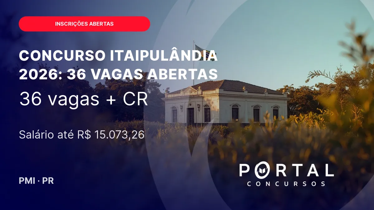 Concurso Itaipulândia 2026: 36 vagas e salários de até R$ 15 mil