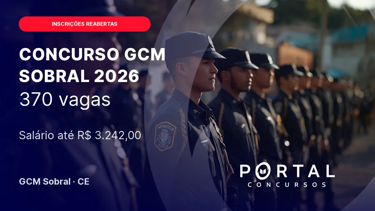 Concurso GCM Sobral/ CE 2026: prazo de inscrições reaberto até 11 de setembro!