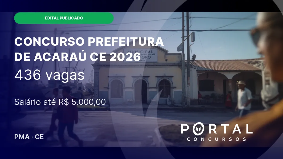 Concurso Prefeitura de Acaraú CE: edital 01/2026 com 436 vagas