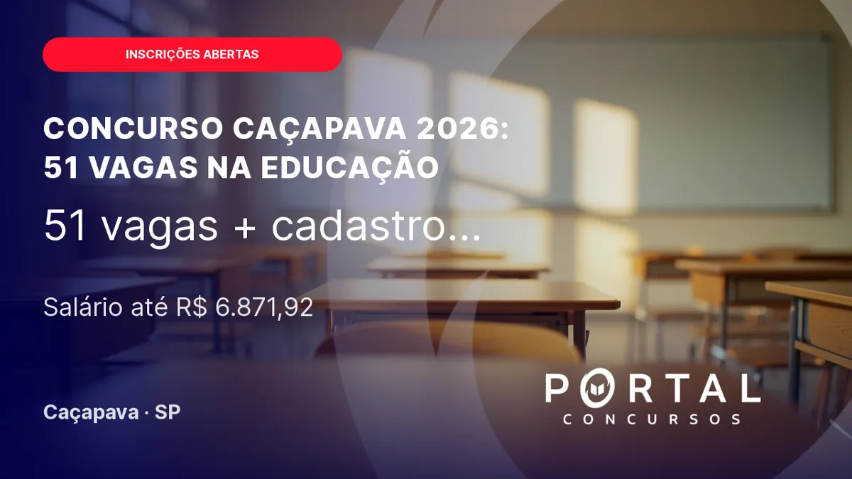 Concurso Prefeitura de Caçapava 2026: 51 vagas na educação