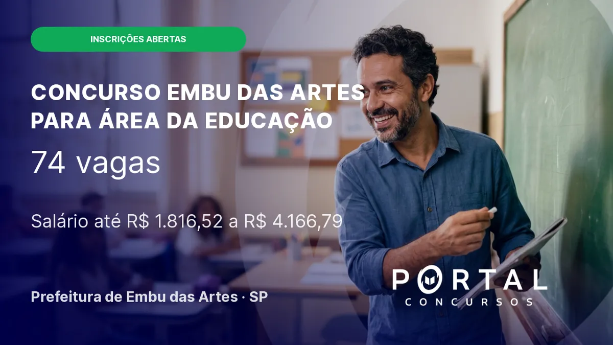 Concurso da Educação Embu das Artes SP: inscrições abertas. Confira!